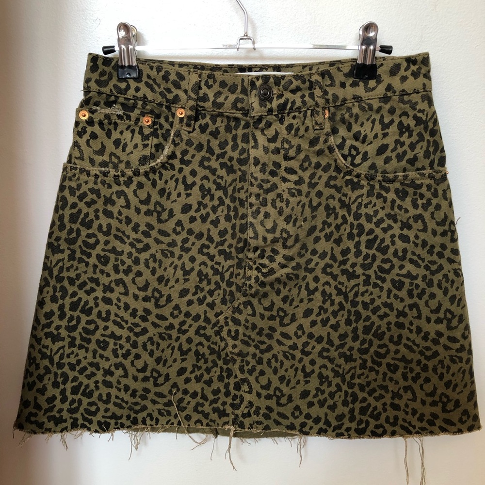 ZARA Woman Olive Leopard Denim Mini Skirt